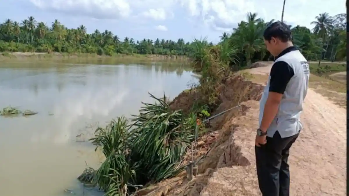 Warga Gampong Seumatang Khawatir,  Abrasi Tanggul DAS Arakundo Semakin Parah