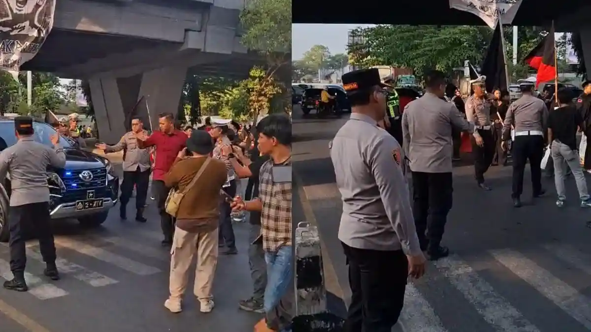 Kendaraan Wakapolda Sulsel Dicegat Pendemo Evaluasi 2 Tahun Pemerintahan di Makassar