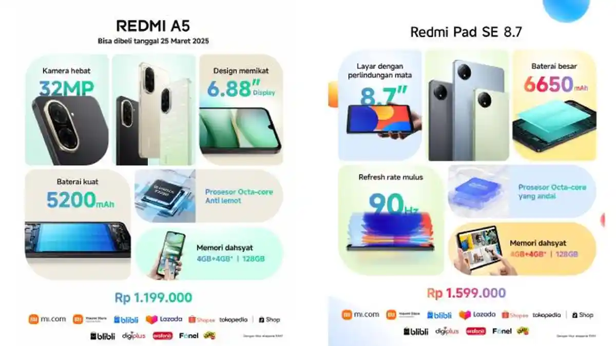 Redmi A5 & Redmi Pad SE 8.7 Rekomendasi hape & Tablet 1 Jutaan Terbaik