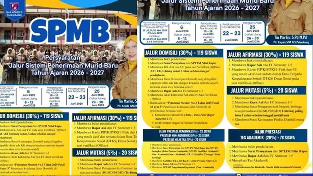 SPMB SMA Negeri 5 Palembang 2026/2027: Jadwal, Syarat dan Cara Daftarnya