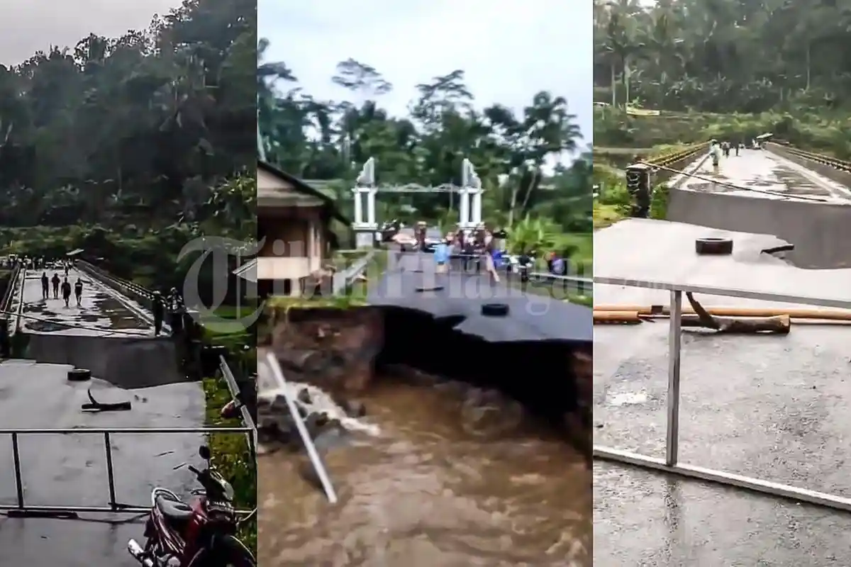 UPDATE Jembatan Cisolok Roboh, Warga Bikin Jembatan Bambu Alternatif untuk Pejalan Kaki