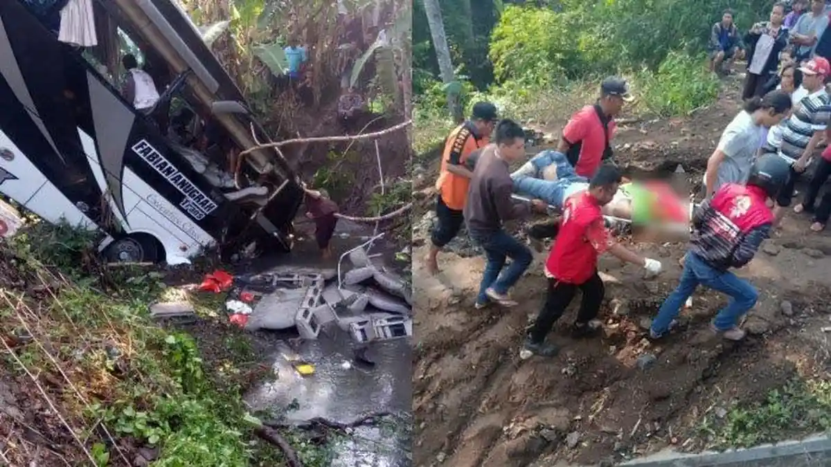 Bus Rombongan Guru TK Kecelakaan di Blitar - 5 Tewas, Puluhan Penumpang Menumpuk di Kemudi