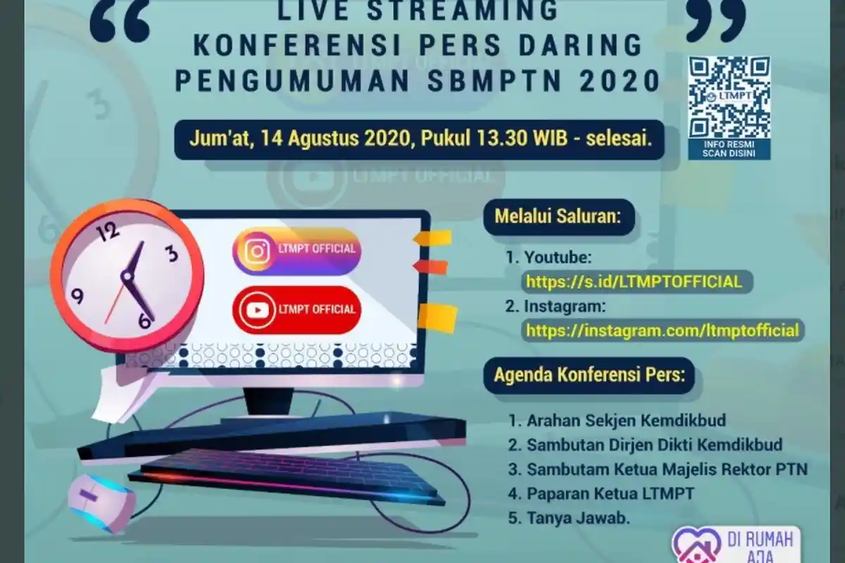 PENGUMUMAN SBMPTN Dimajukan Lagi Jadi Jam 13:00 WIB, Ini Link Utama  dan Link Mirror PTN yang Dituju