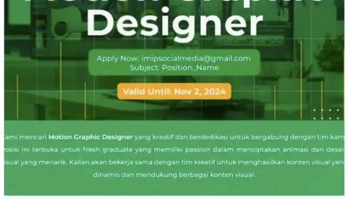 Lowongan Kerja Tambang, Motion Graphic Designer di IMIP Morowali