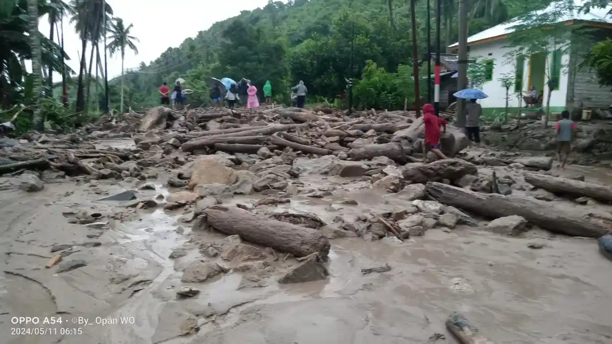 Banjir Desa Uevelo Parimo, Jalan Trans Sulawesi Tertutup Lumpur dan Batang Kayu