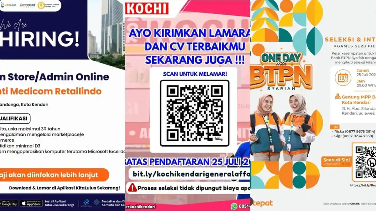 Lowongan Kerja Kendari Sulawesi Tenggara Pengawas Proyek hingga Admin, Cek Kualifikasi