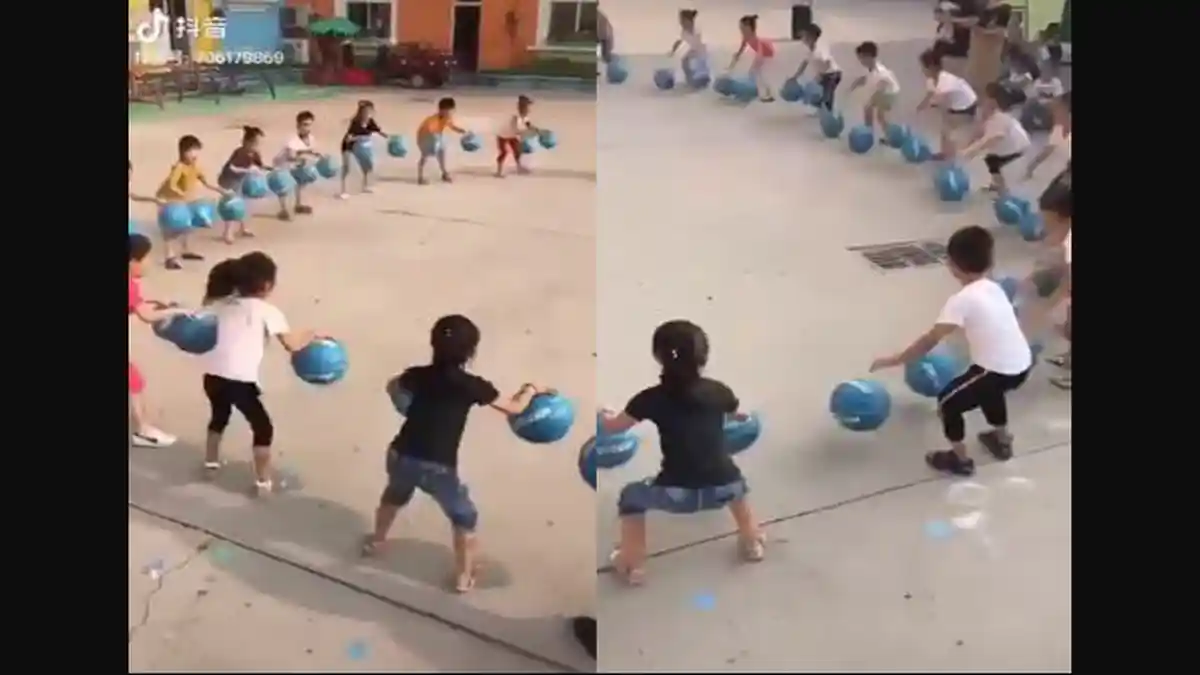 Hebat, Video Anak-Anak TK di China Main Game Dribble Bola Basket, Kompak dan Penuh Kerja Sama