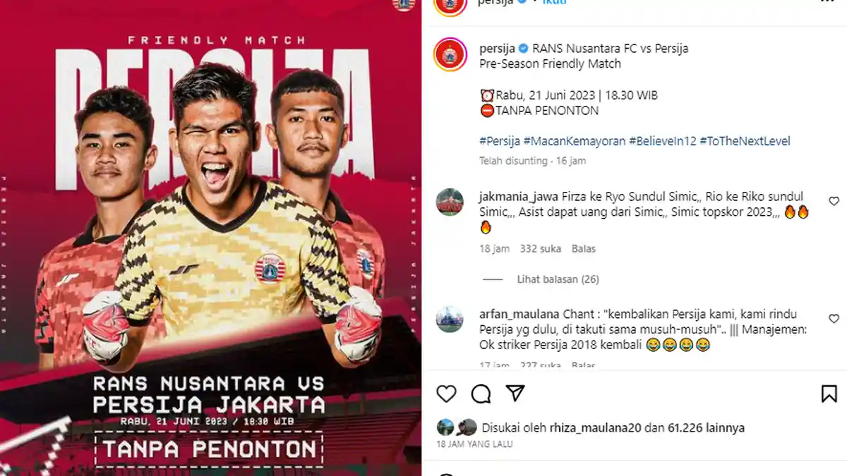 Tonton Link Live Streaming Persija Jakarta vs RANS Nusantara FC dan Live Gratis Indosiar, Malam Ini