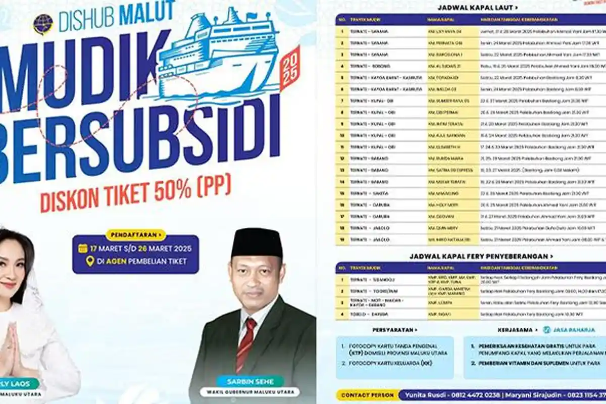 Cek di Sini, Jadwal Kapal Laut dan Fery Mudik Bersubsidi Pemprov Malut, Diskon Tiket 50 Persen!