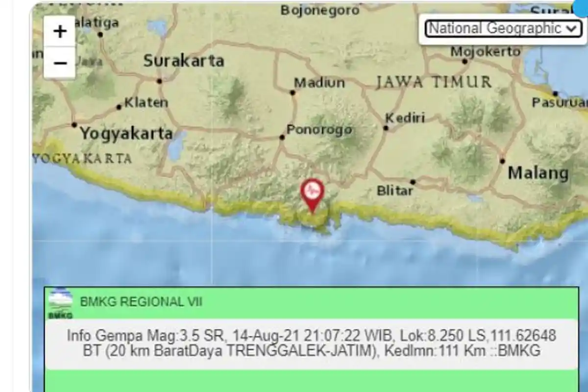 Setelah Bantul, Gempa Juga Guncang Trenggalek Sabtu Malam Ini, Pusat di Darat Dekat Bibir Pantai
