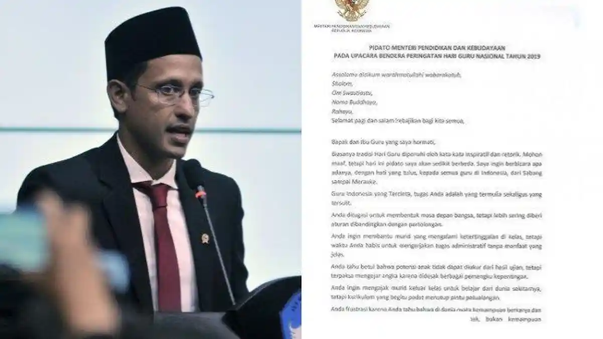 Viral di Media Sosial Teks Pidato Mendikbud Nadiem Makarim, Soroti Tugas Guru