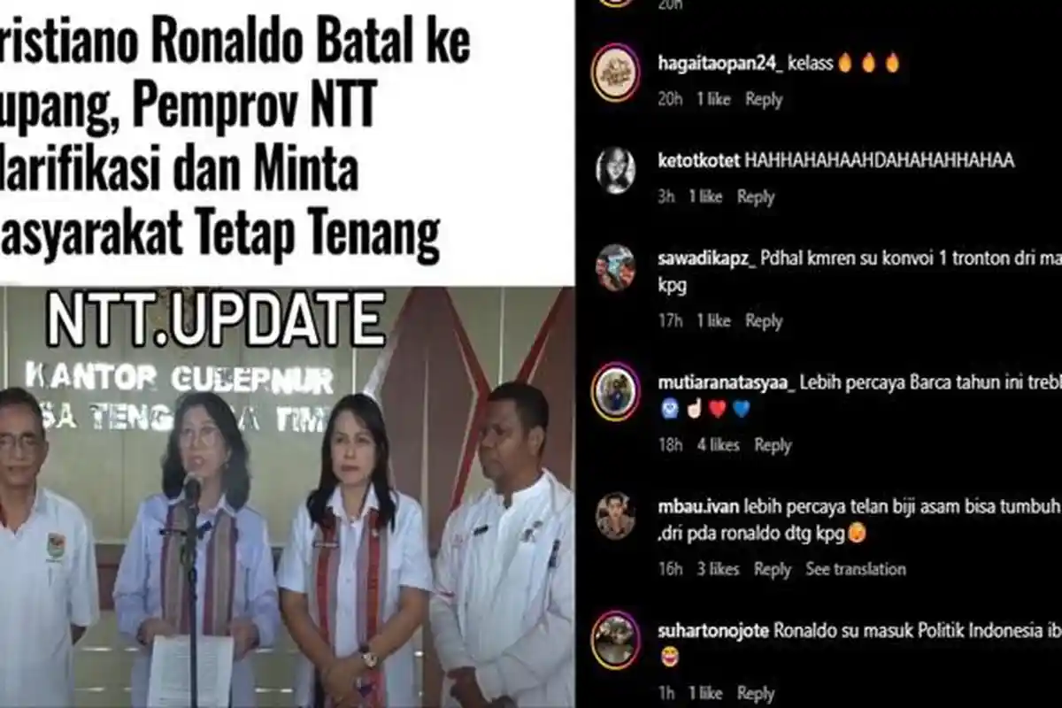 Viral NTT, Pemprov NTT Klarifikasi Kedatangan Cristiano Ronaldo, Netizen Sebut April Mop di Februari