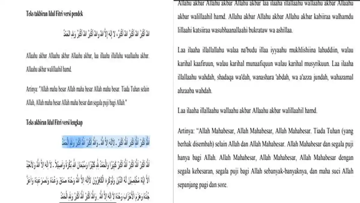 Tulisan Takbir Allahu Akbar Allahu Akbar Kabiro Walhamdulillah Lengkap Arab Latin dan Arti