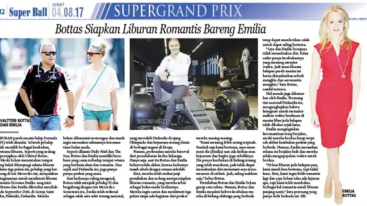 Valtteri Bottas Siapkan Liburan Romantis Bareng Emilia