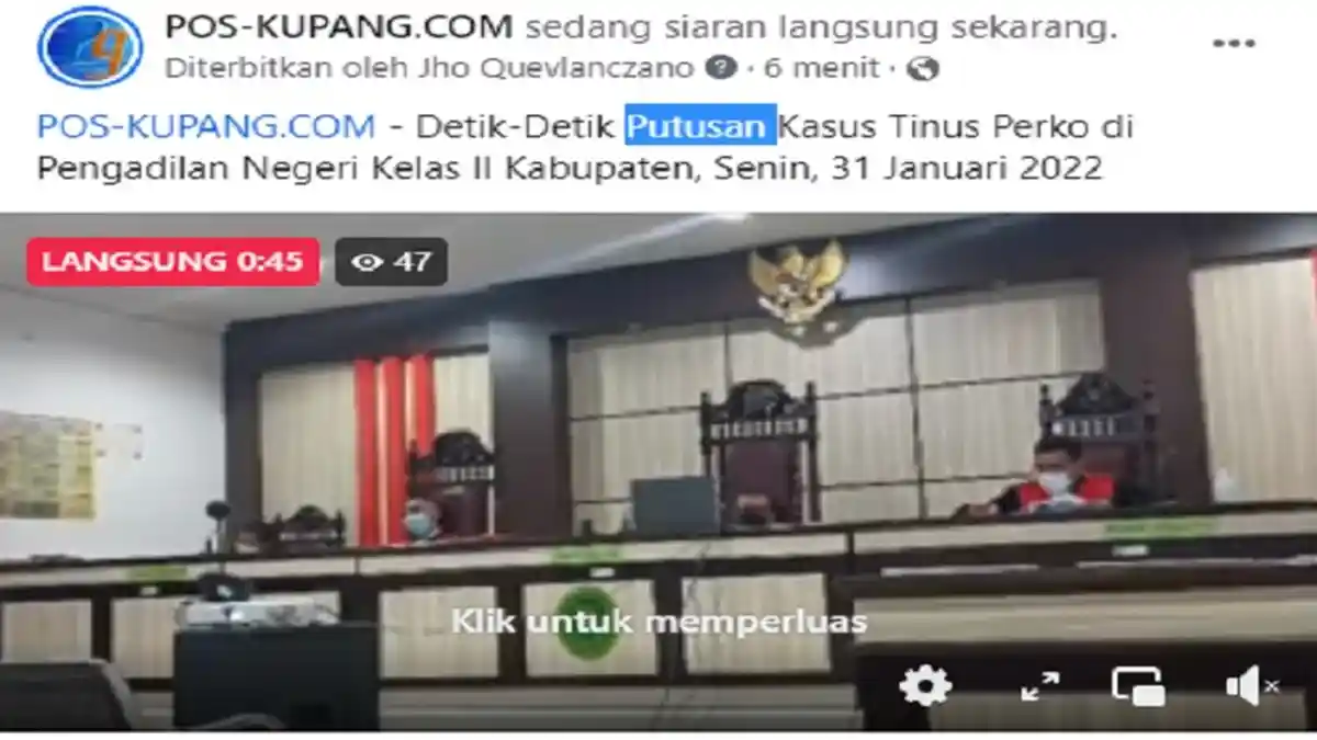 Live Streaming Sidang Putusan Tinus Perko, Hakim Bacakan Putusan