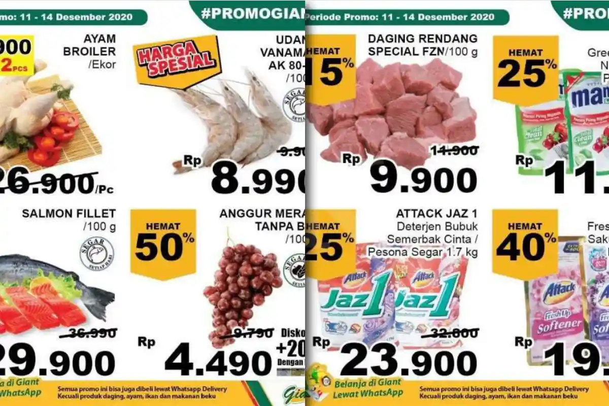 Promo Giant 11-14 Desember 2020 yang Masih Tersedia, Diskon Detergen Snack Susu Popok Gula Shampoo