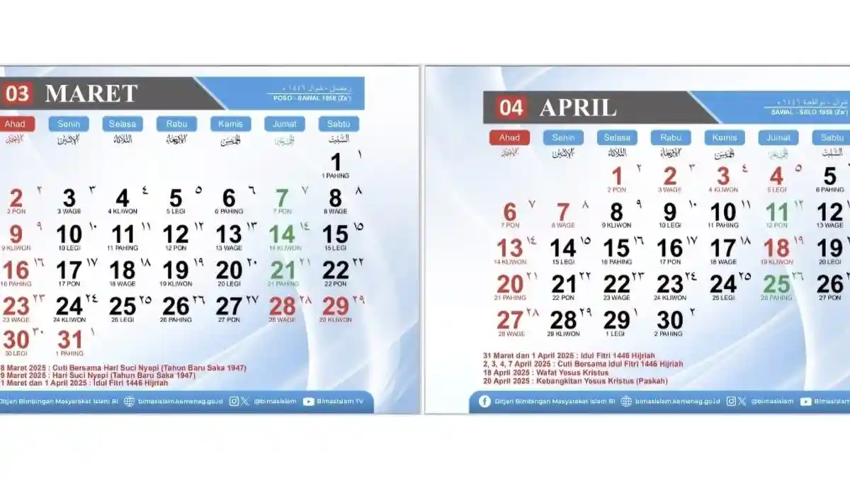 Kalender 2025: Maret-April Ada Libur Nasional dan Cuti Bersama Capai 14 Hari
