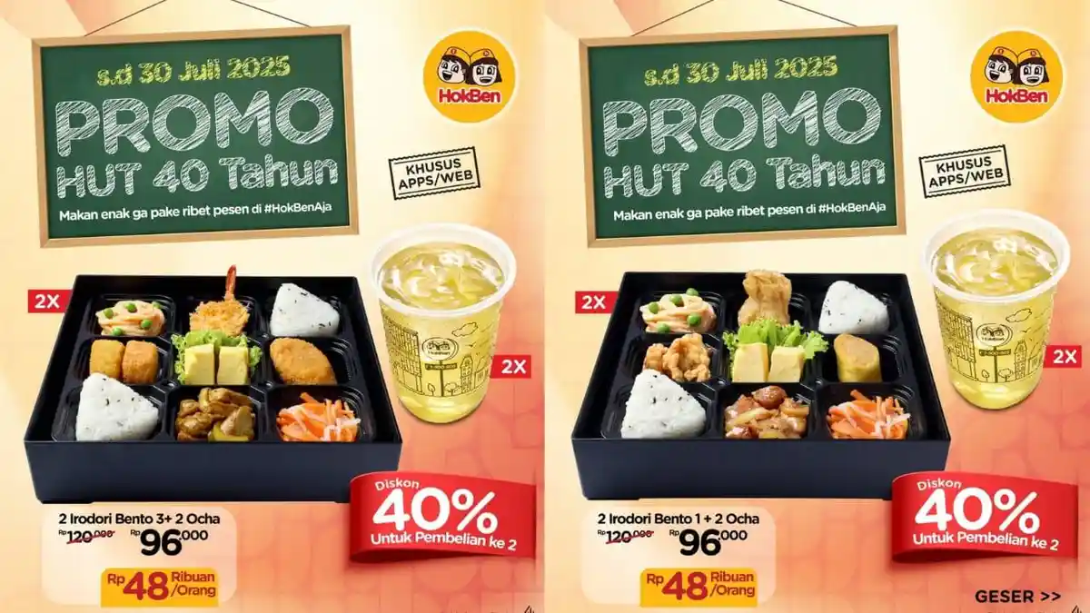 LEBIH HEMAT! Promo HokBen Juli 2025, Dapatkan Diskon 40 Persen Pembelian Kedua Irodori Bento