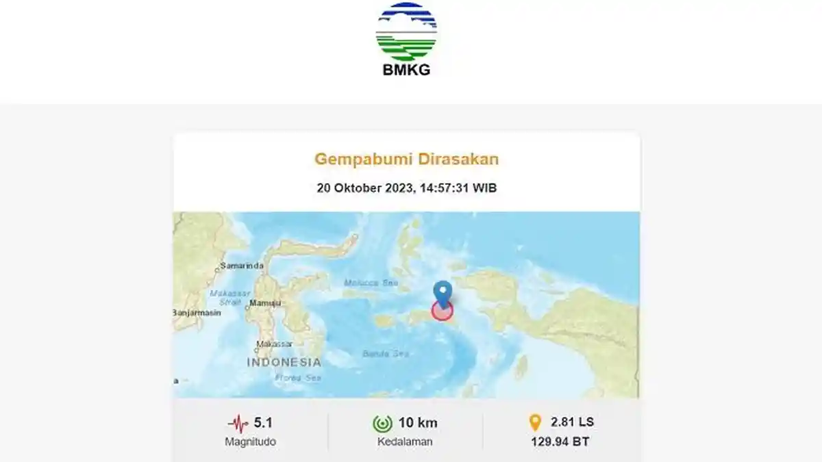 Gempa Terkini M 5,1 Guncang Laut Seram Sore Ini