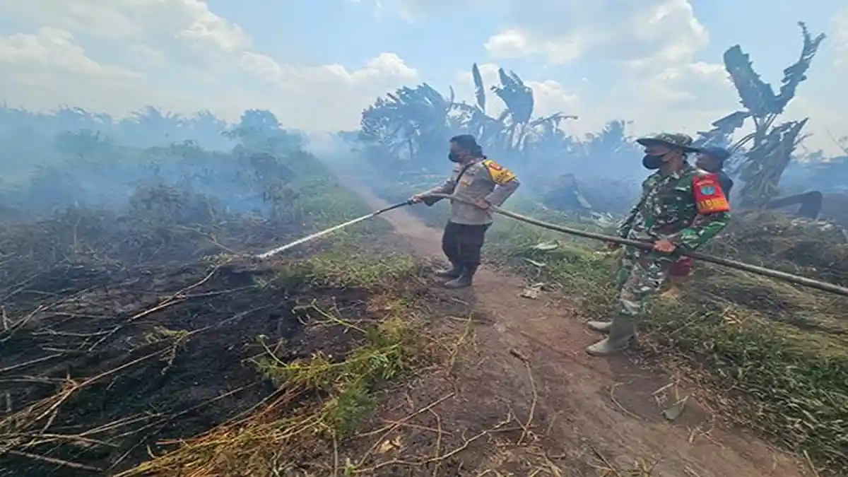 Personel Polisi, TNI dan MPA Berjibaku Padamkan Titik Api di Sungai Nilam Jawai Sambas