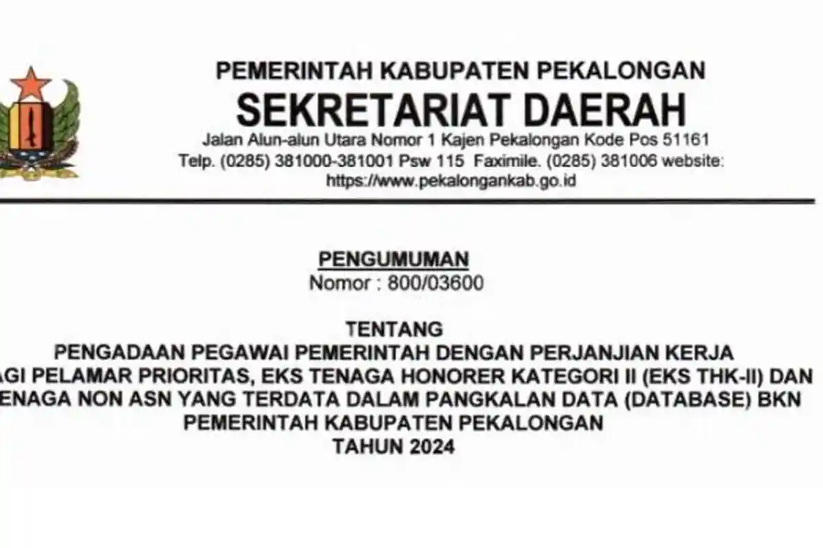 Link Download PDF Rincian 397 Formasi PPPK 2024 Pemkab Pekalongan sscasn.bkn.go.id