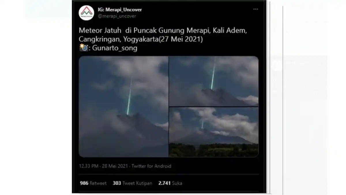 Kilatan Cahaya Diduga Meteor Jatuh di Sekitar Puncak Gunung Merapi, Ini Penjelasan LAPAN