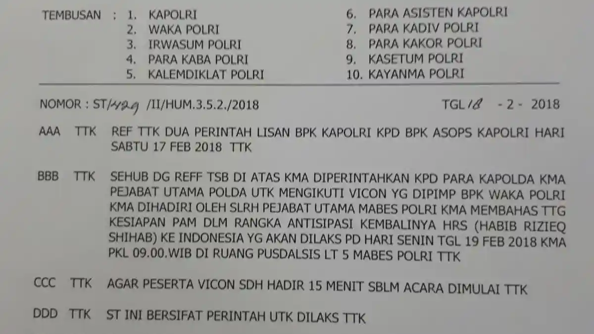Beredar Surat Telegram, Mabes Polri Bahas Kepulangan Habib Rizieq?