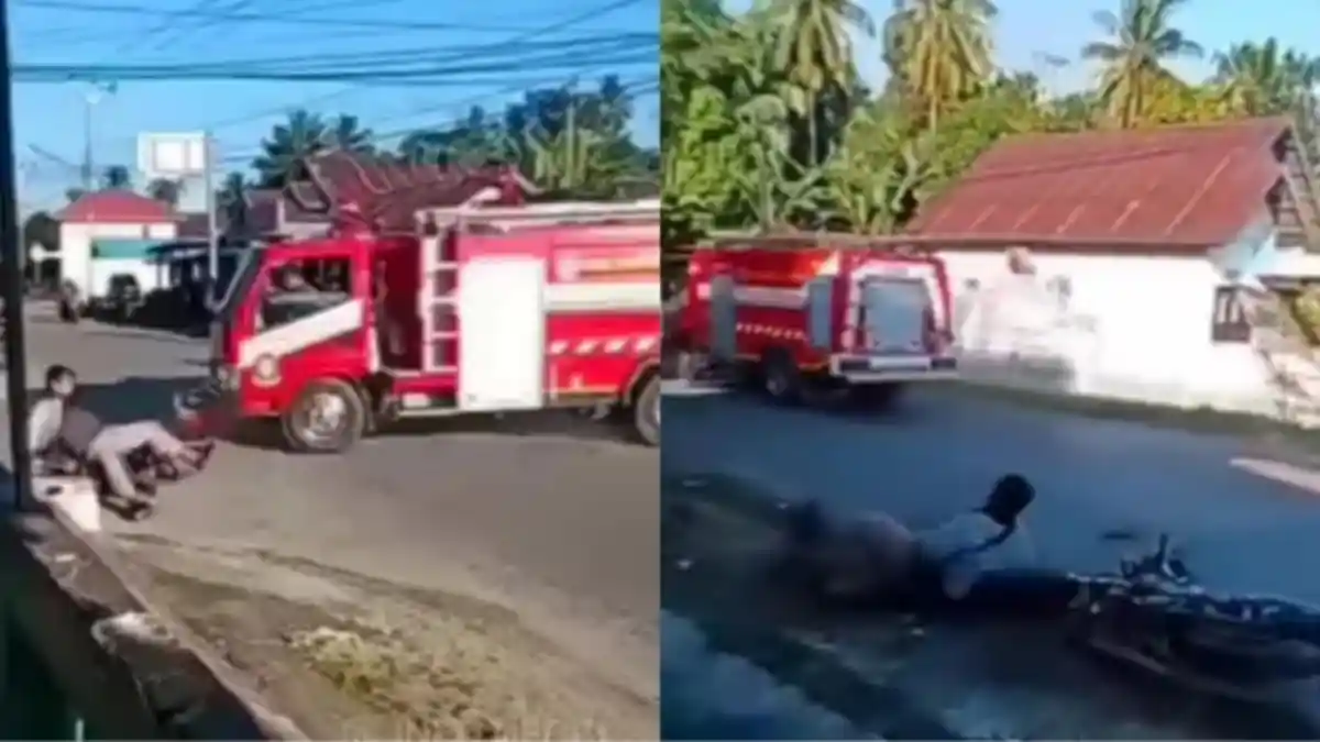 Mobil Damkar Tabrak Pengendara Motor hingga Terpental Viral di Medsos, Begini Kronologinya