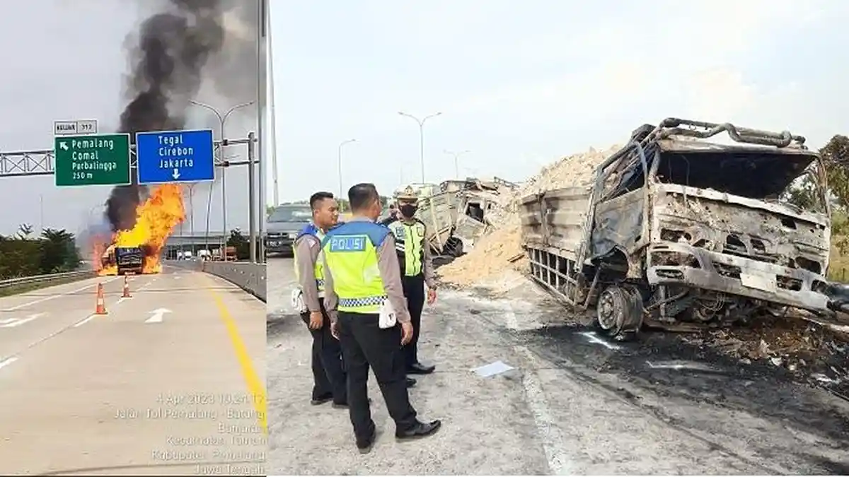 Truk Bermuatan Pasir dan Bahan Kimia Terbakar di Tol Pemalang, Dua Sopir Tewas