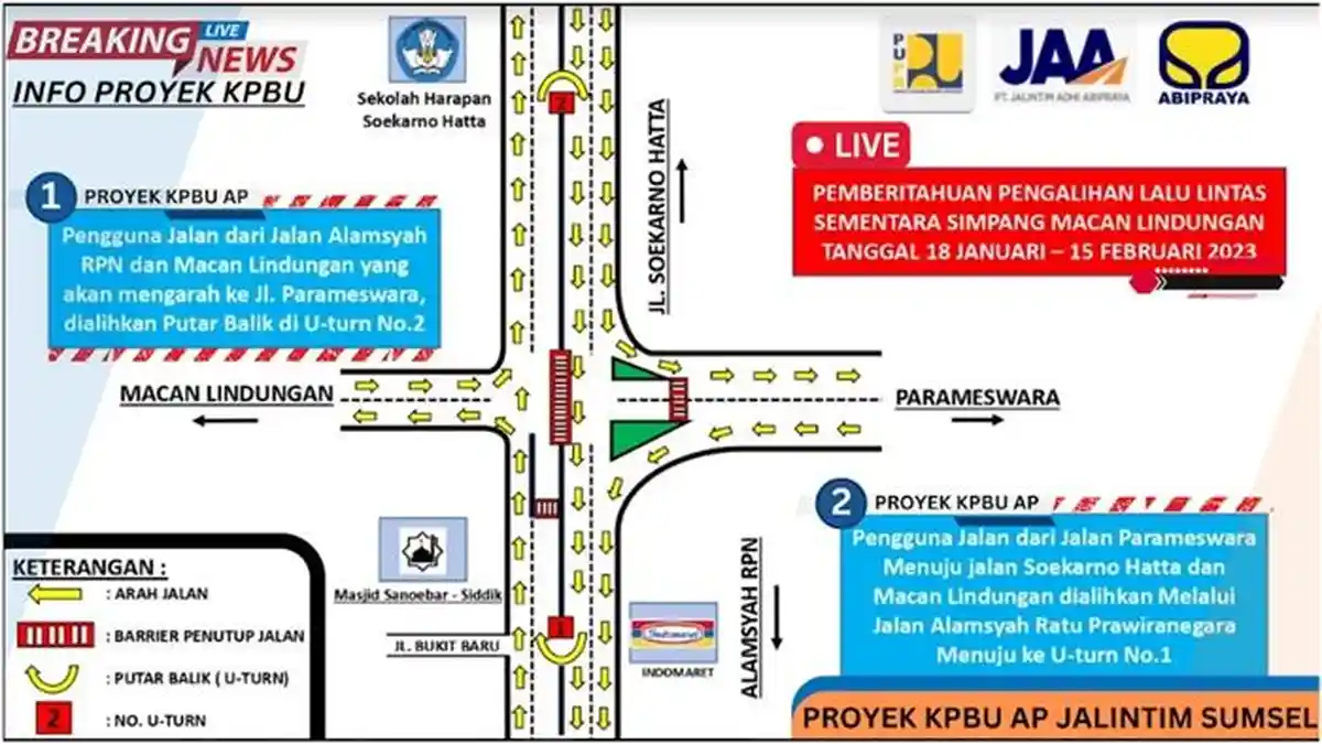 Simpang 4 Soekarno Hatta Palembang Arah Macan Lindungan Ditutup Mulai Hari Ini, Rekayasa Lalin