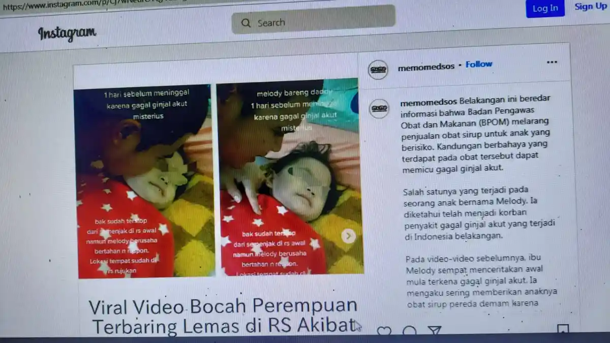 Video Viral Instagram, Bocah Meninggal Akibat Gagal Ginjal Akut