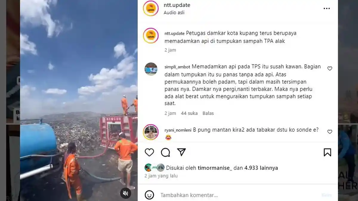 TPA Alak Terbakar lagi, Upaya Pemadaman Api oleh Damkar Kupang Viral