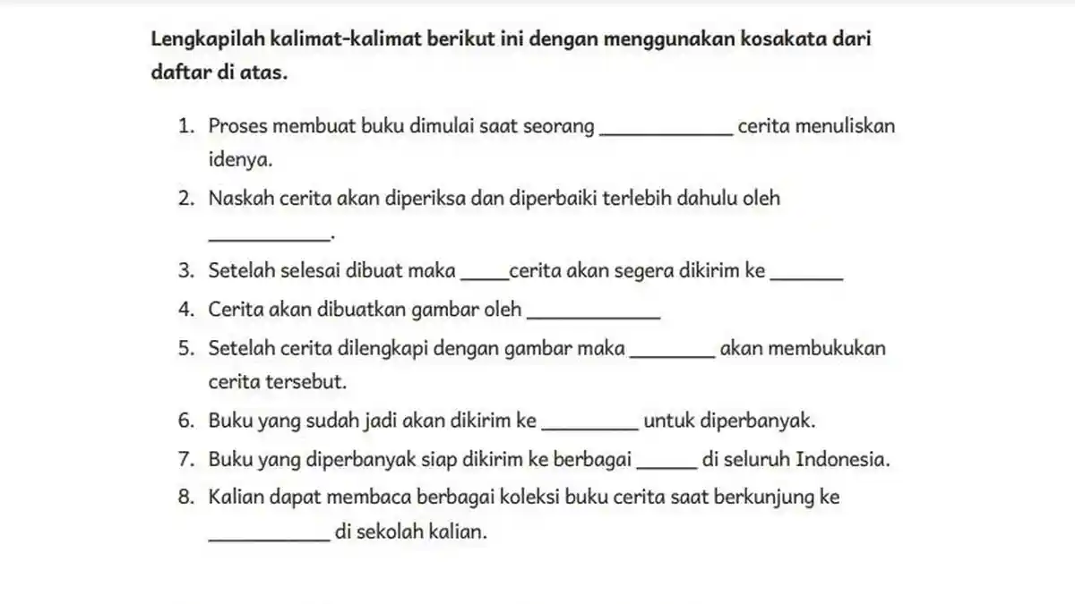 Kunci Jawaban Bahasa Indonesia kelas 5 SD Halaman 42 Kurikulum Merdeka: Melengkapi Kalimat