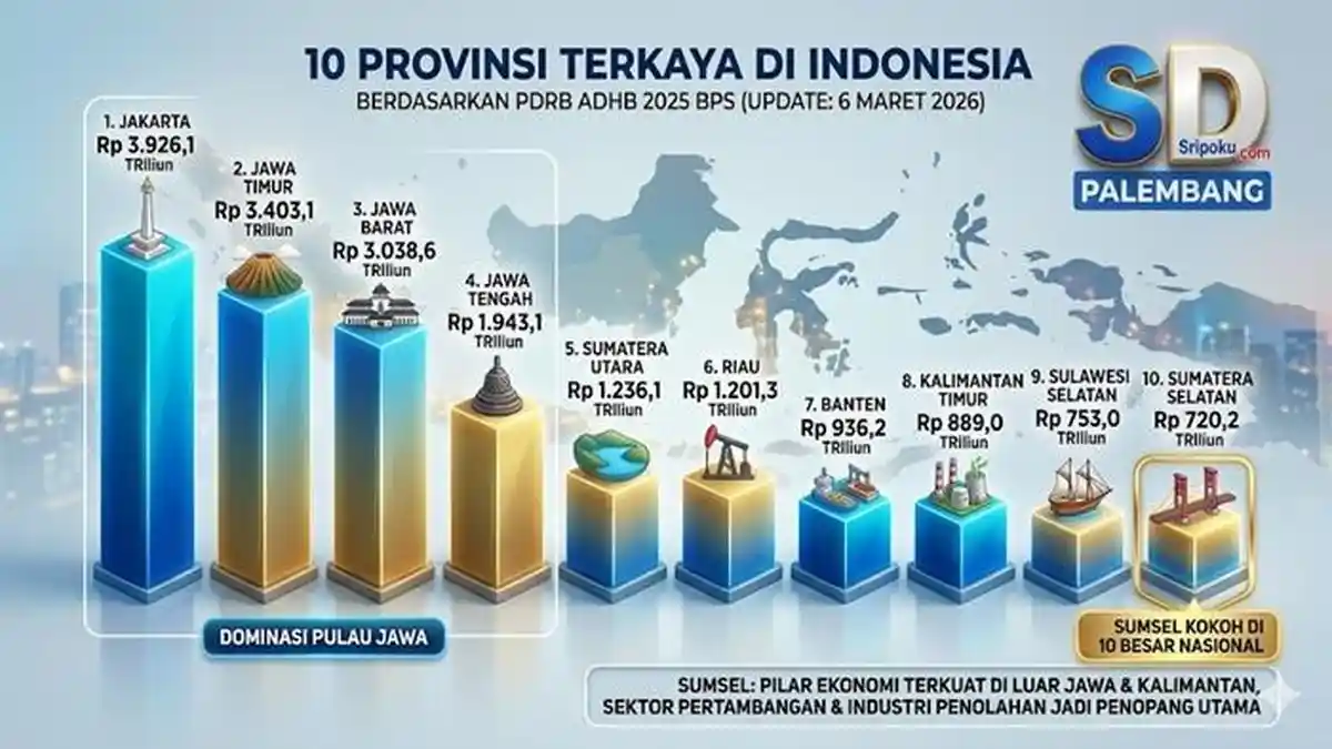 10 Provinsi Terkaya di Indonesia, Sumsel di Bawah Banten dan Kaltim