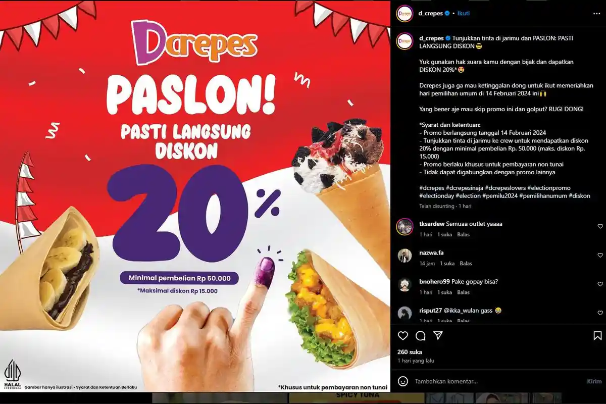 Daftar 10 Resto Gelar Promo Pemilu 2024, Tunjukkan Tinta di Jarimu dan Dapatkan Diskonnya