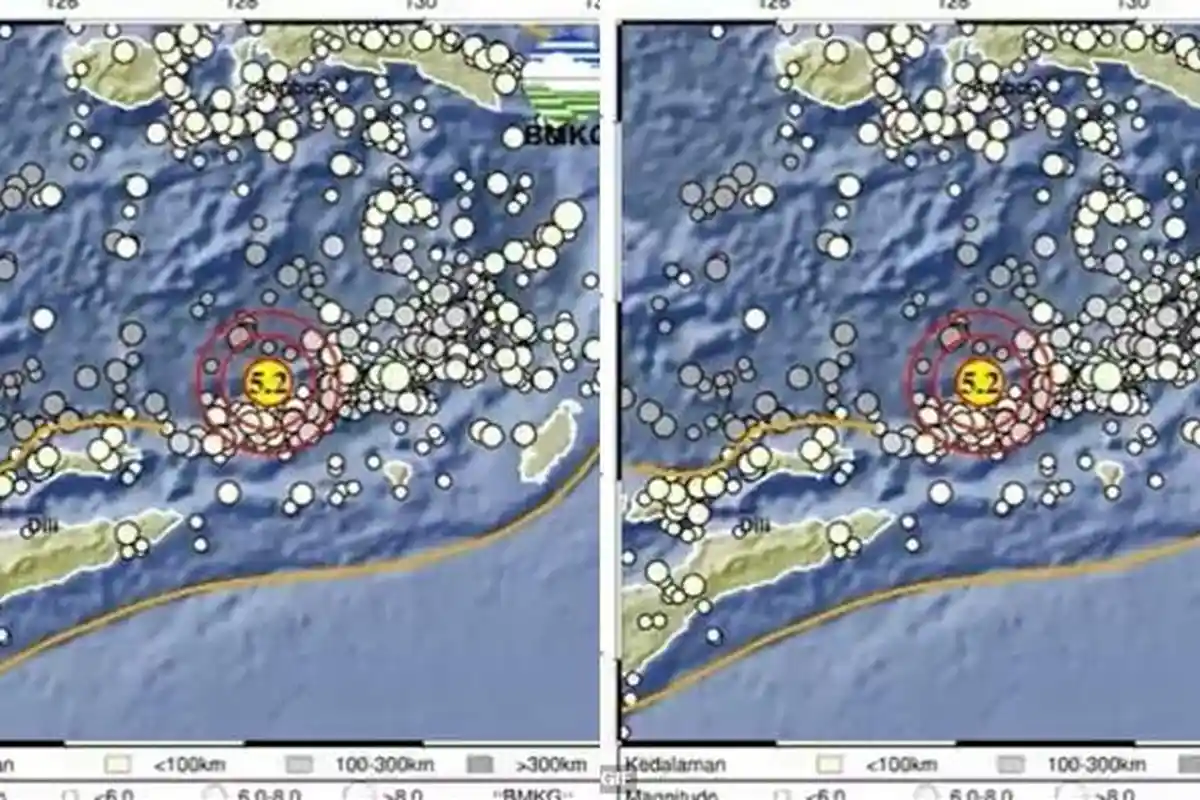 Gempa Baru Saja Magnitudo 5.2, Pusat Gempa 2 Menit yang Lalu di Maluku Barat Daya, Info BMKG