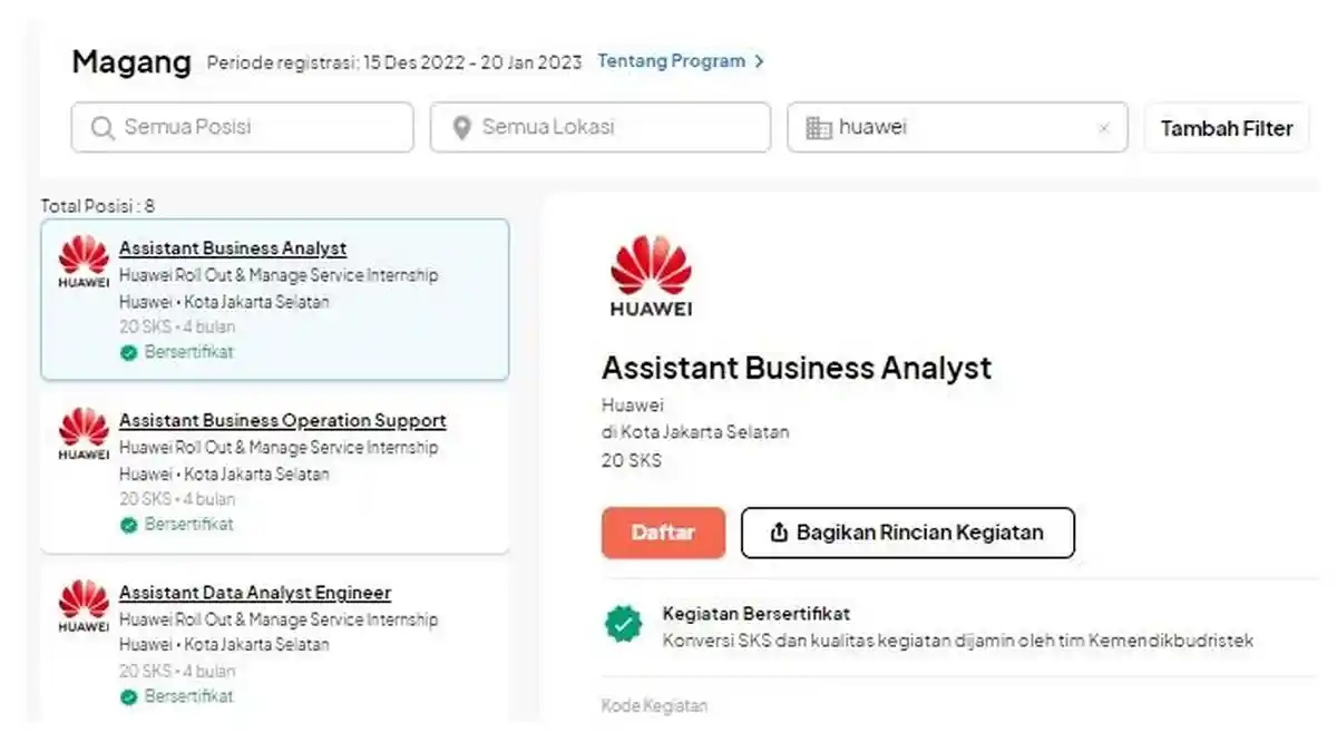 Lowongan Magang Huawei pada Januari 2023, Dibuka Bagi Mahasiswa S1 dan Bisa Dapat Sertifikat