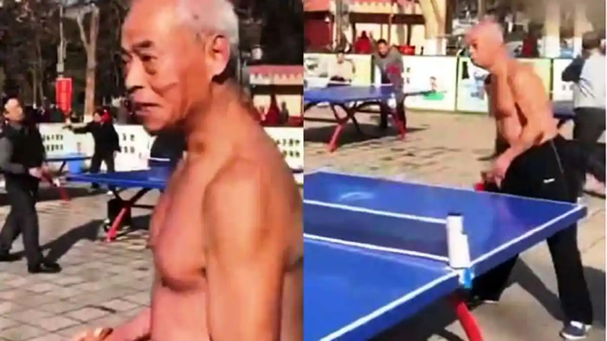 Kakek Ini Bertelanjang Dada Sambil Main Tenis Meja Saat Suhu Capai Minus 9 Derajat Celcius