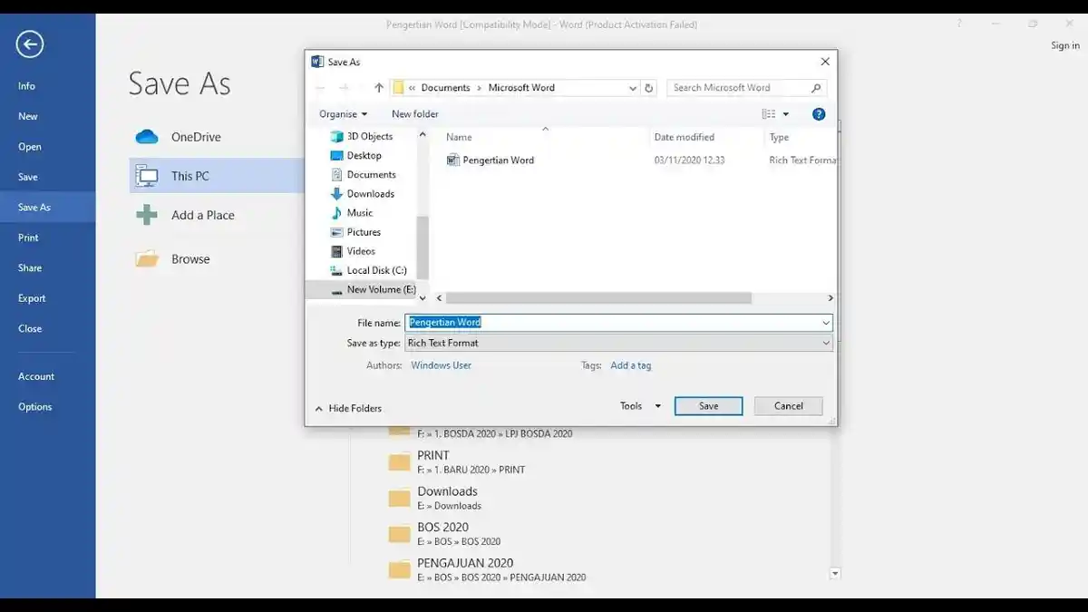Cara Menyimpan File Microsoft Word dengan Fitur Save As