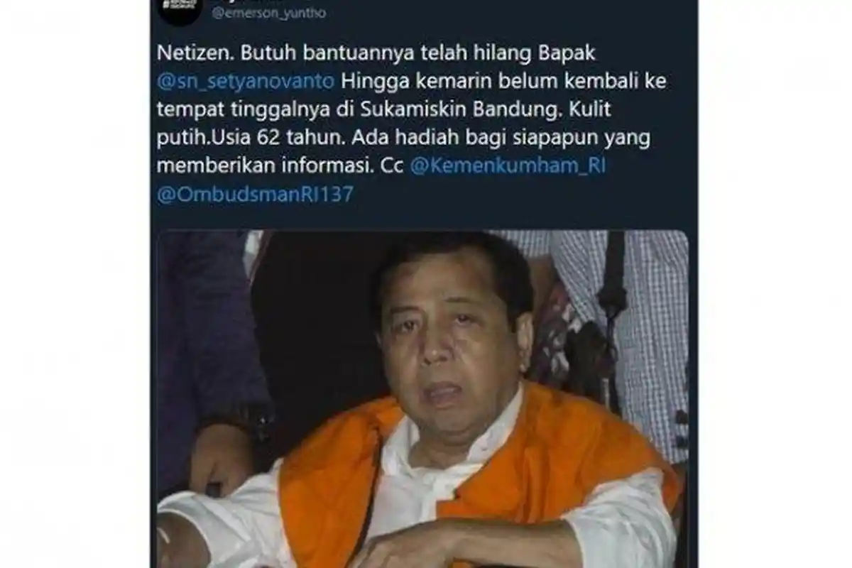Disinilah Sebenarnya Setya Novanto Berada Setelah Heboh Eks Ketua DPR RI Hilang di Sukamiskin