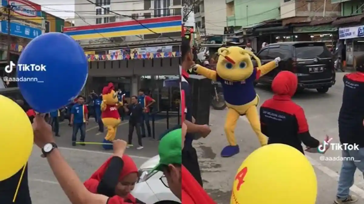 Aksi Kocak Dua Maskot Minimarket Saling Adu Joget di Pinggir Jalan