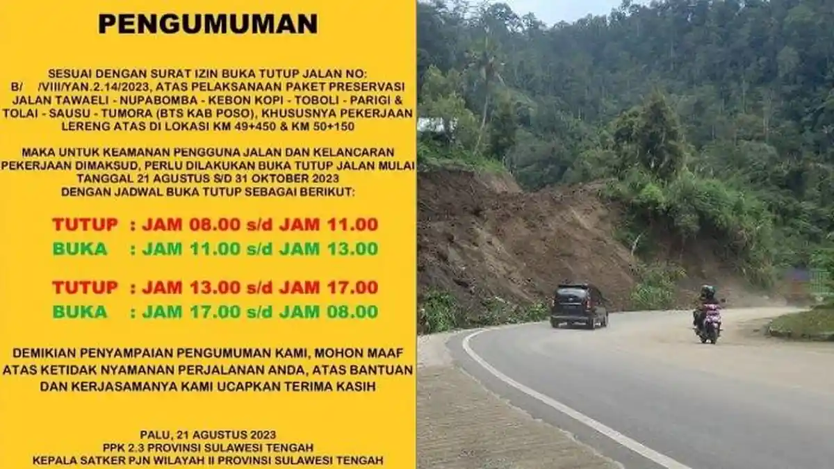 BPJN Sulteng Terapkan Buka Tutup Jalan Kebun Kopi-Nupabomba, Cek Jadwalnya