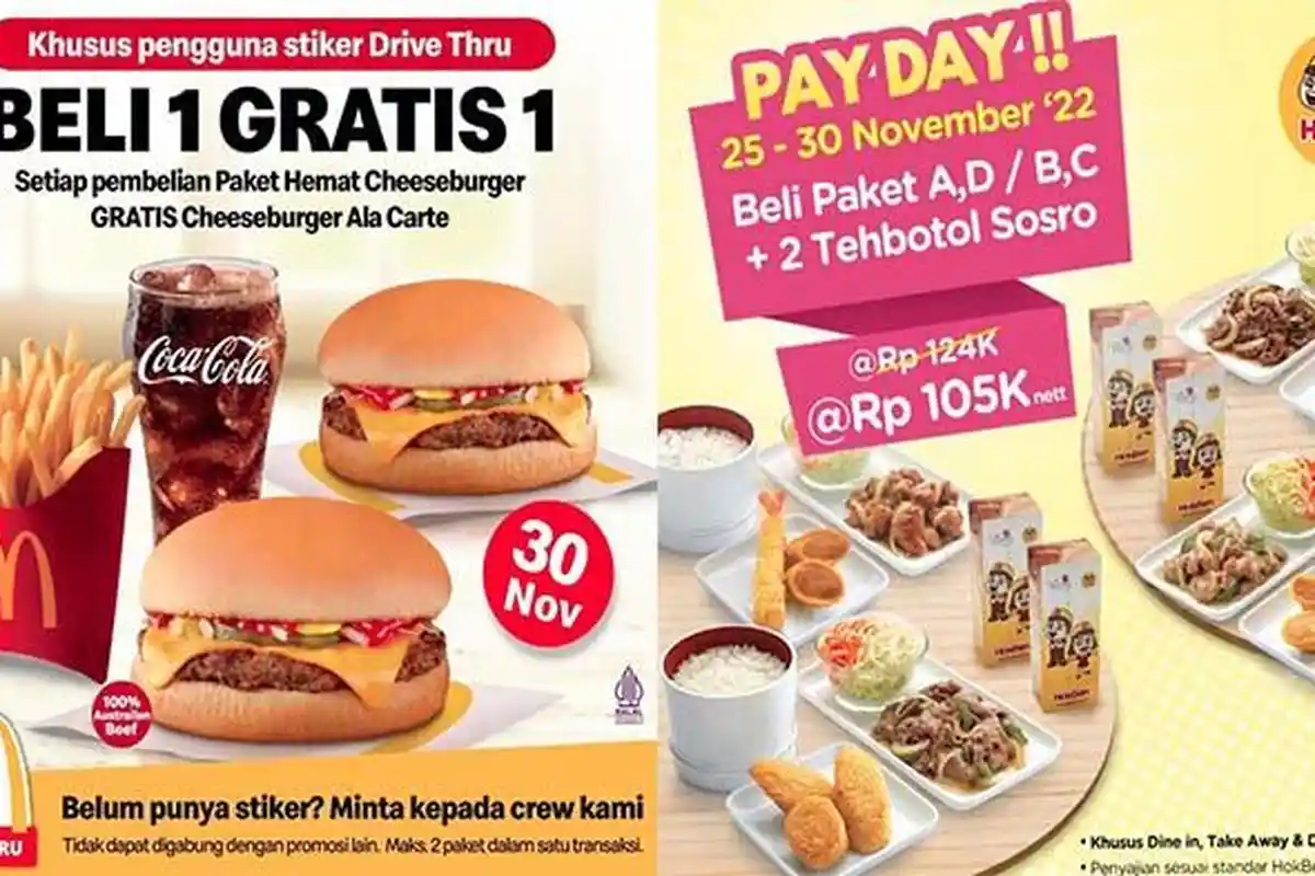 Promo Makanan di Restoran 30 November 2022, Nikmati Pizza Hut KFC McD Hokben Burger King Solaria A&W