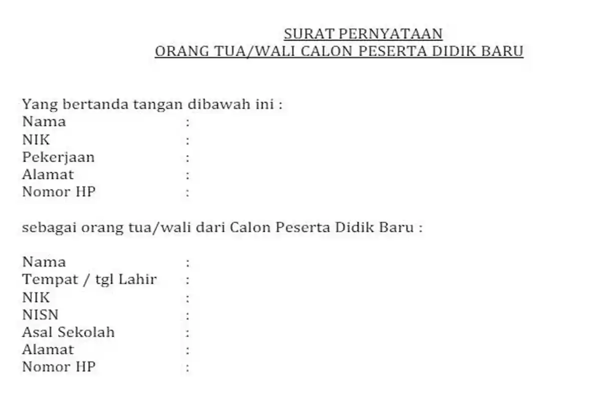 Contoh Format Surat Pernyataan Orang Tua, Jadi Syarat untuk Daftar PPDB 2024