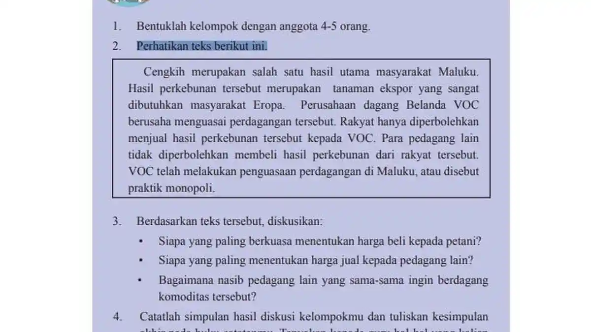 Kunci Jawaban IPS Kelas 8 Halaman 205 K13: Pengaruh Monopoli dalam Perdagangan
