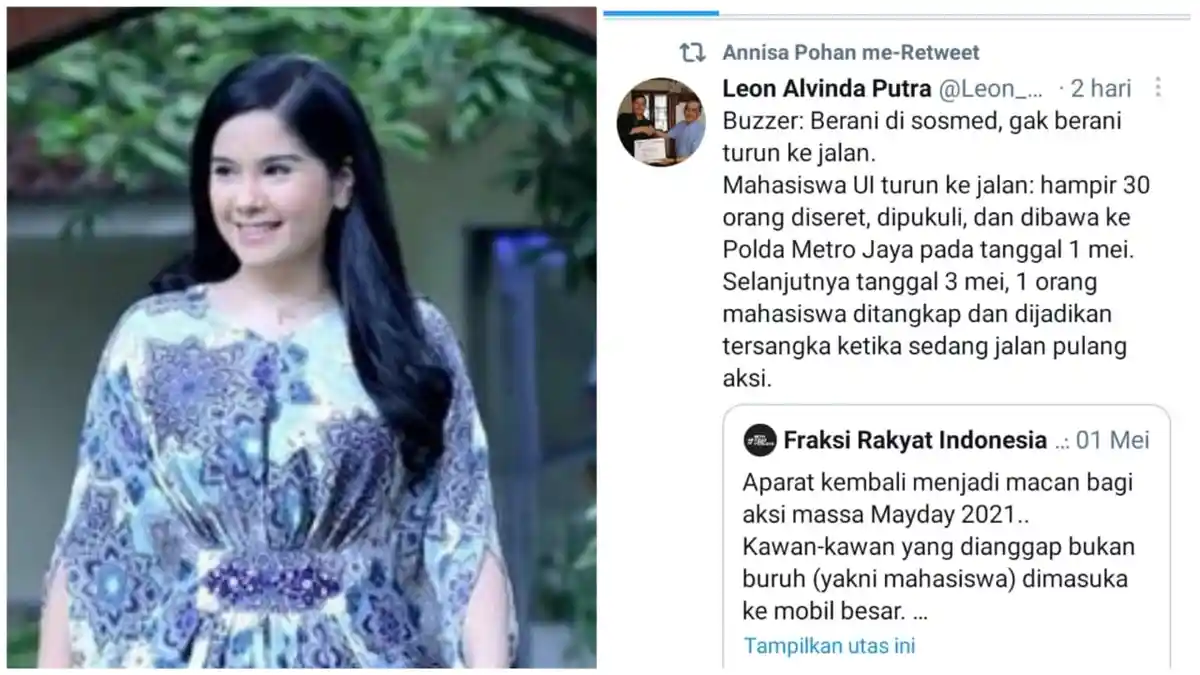 Annisa Pohan Bagikan Komentar Ketua BEM UI 'Buzzer Berani di Sosmed, gak berani turun ke jalan'