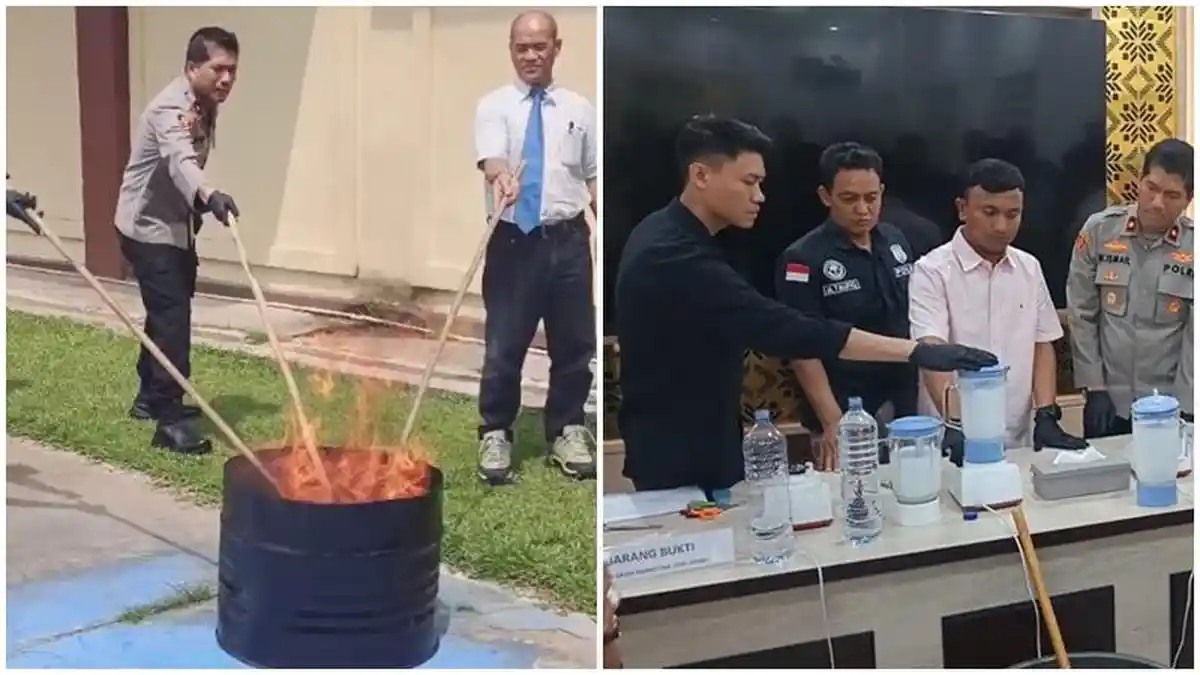 Penampakan Asap Cartridge Mengandung Etomidate saat Dibakar Polrestabes Palembang