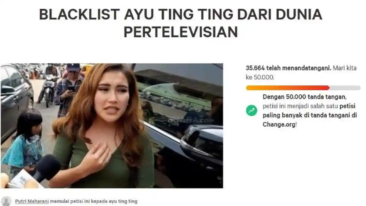 Petisi Blacklist Ayu Ting Ting dari Dunia Pertelevisian Sudah Ditandatangani 35 Ribu Orang