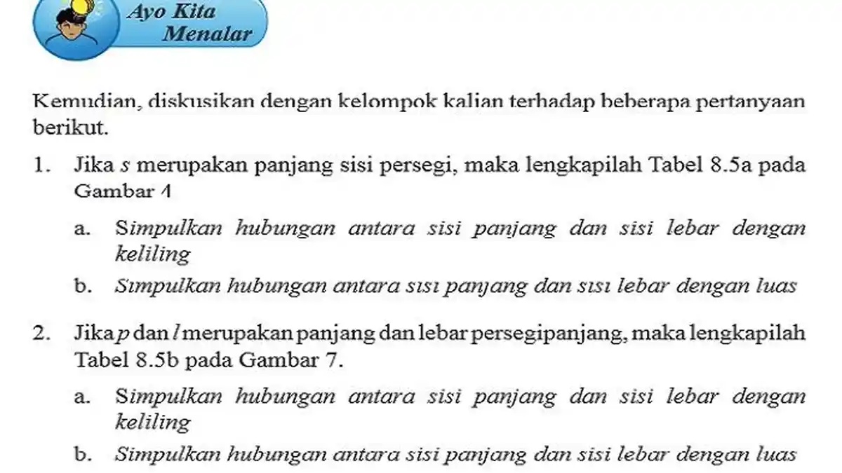 Kunci Jawaban Matematika Kelas 7: Simpulkan Hubungan Antara Sisi Panjang dan Lebar dengan Keliling