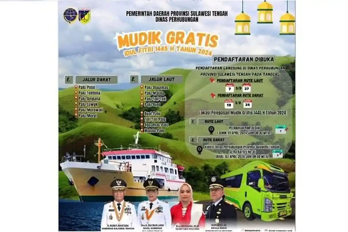 Mudik Gratis Idulfitri 2024 dari Dinas Perhubungan Sulteng, Catat Waktu Pendaftarannya